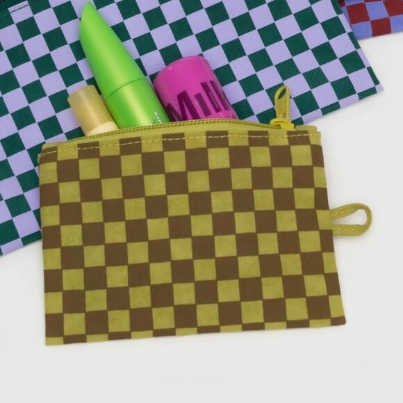 NWOT Baggu Flat Pouch Small - Pear Check (Jewel Checks) - Picture 3 of 3